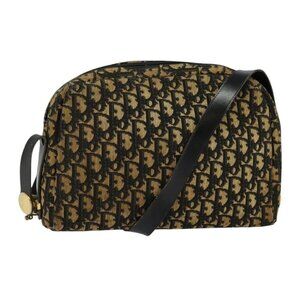 Authentic Christian Dior Trotter Canvas Shoulder Bag Navy Gold